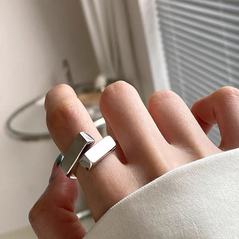 JW21692- 純銀重工幾何開交叉戒指