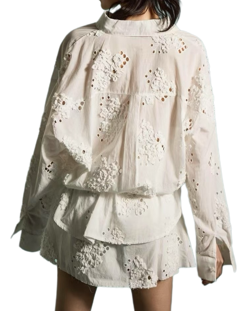 ST21309 - Fresh Embroidered Oversize Shirt and Skirt Set, a Fashionable and Elegant Essential.