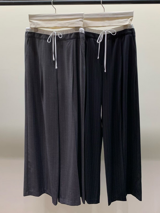 PT21883- 韓國設計師品牌拼接繫帶條紋寬鬆休閒褲(不包腰带)