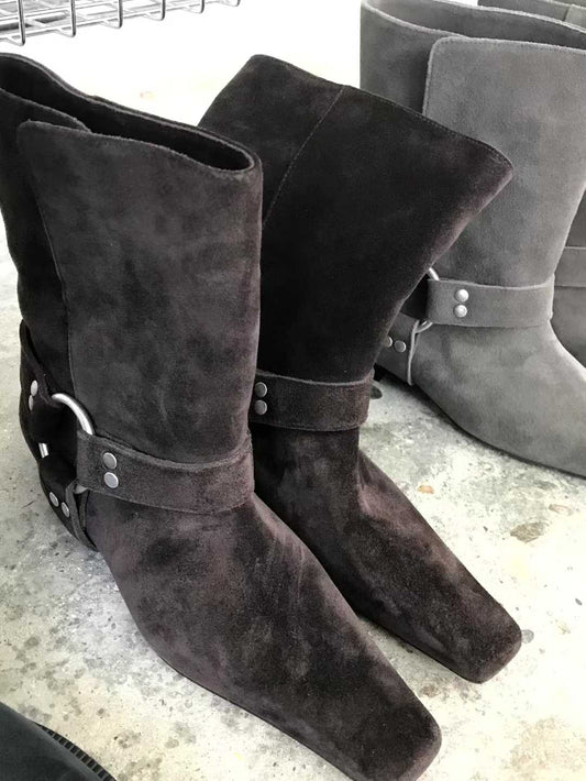 SH21929- 韓國Harness環釦麂皮短靴