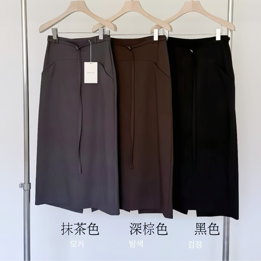 ST21800- 韓國知性優雅方領雙層背心上衣與不規則長裙兩件式套裝
