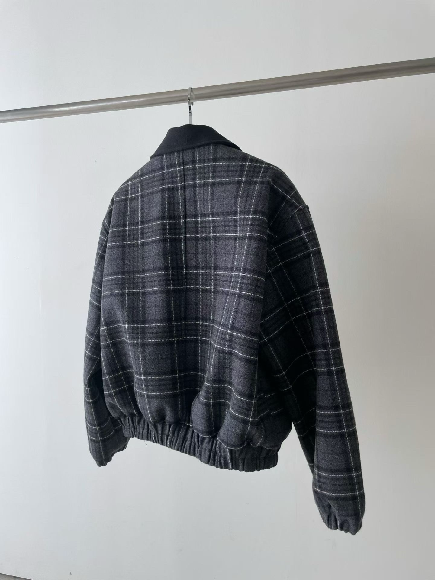 OT22028- 韓國設計師款學院風格紋毛呢短版外套