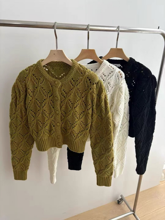 ST22012- 韓國針織開衫與荷葉邊牛仔褲套裝