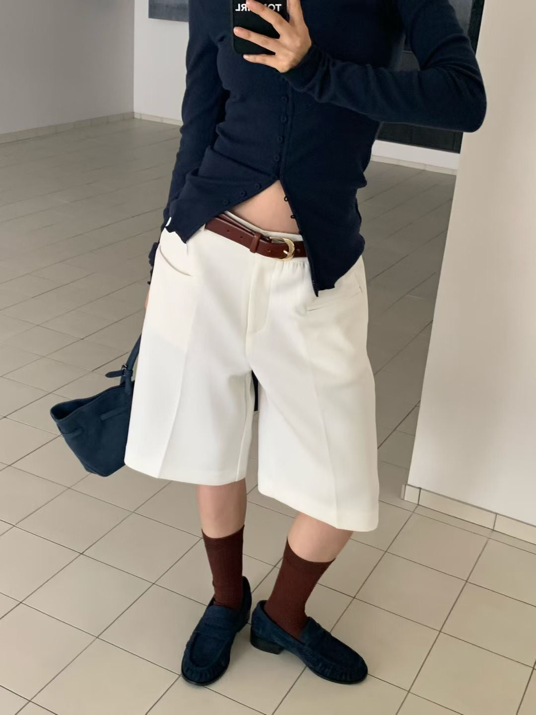 PT21879 - Korean Fashion Versatile High-Waisted Slimming Casual Bermuda Shorts (Without Waistband)