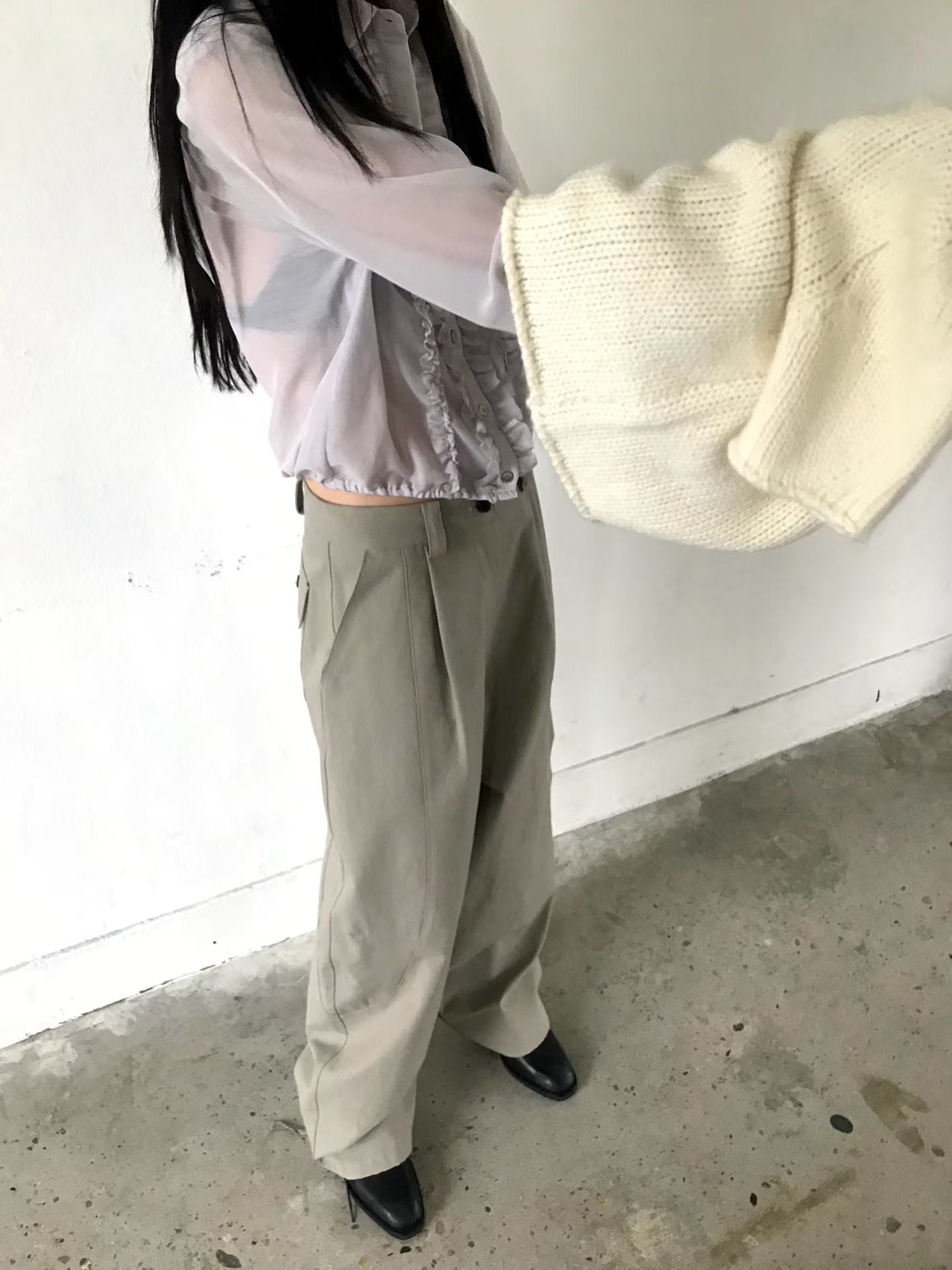 TP21968- 韓國浪漫法式甜美荷葉邊雪紡襯衫