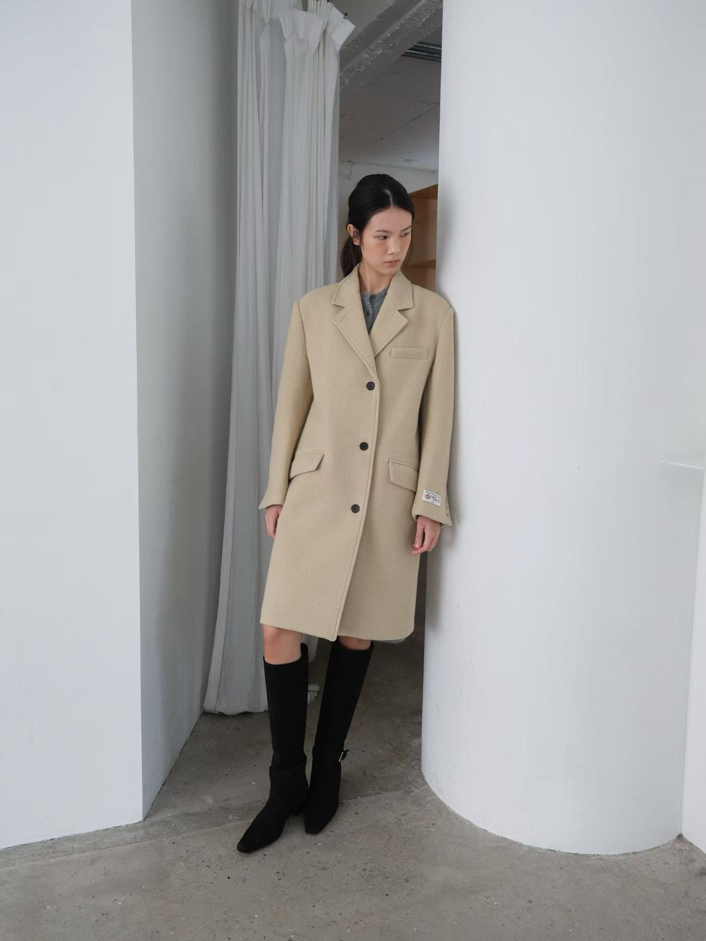 OT22029- 韓國設計師款質感西裝領長大衣