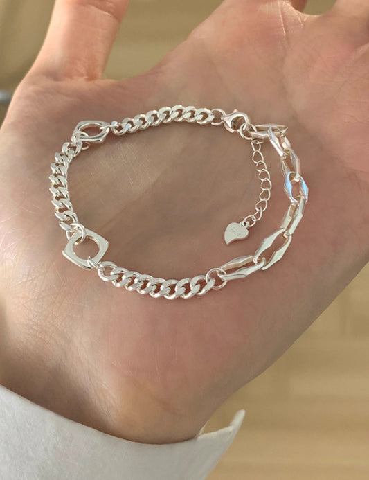 JW21716- 時尚個性S925純銀幾何拼接手鏈