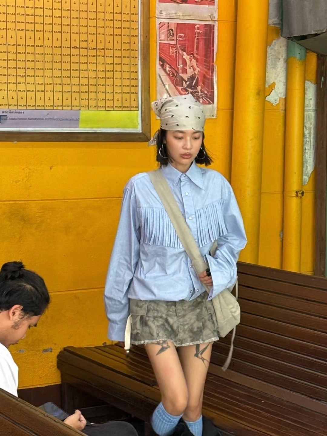 TP21833- 韓國波希米亞風流蘇條紋襯衫