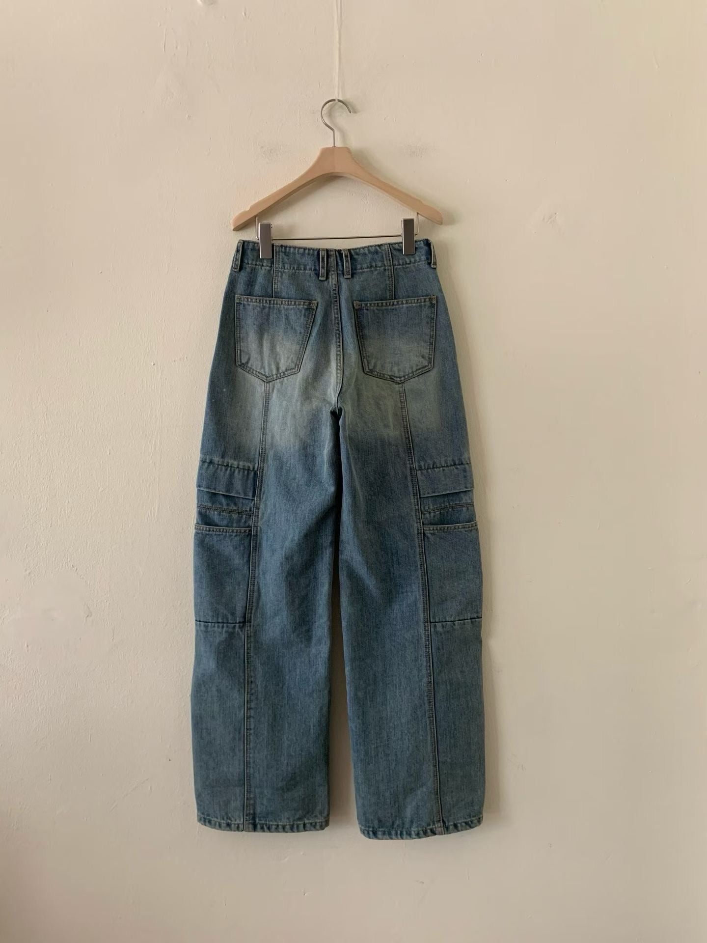 DN21983a- 韓國寬鬆工裝風牛仔闊腿褲