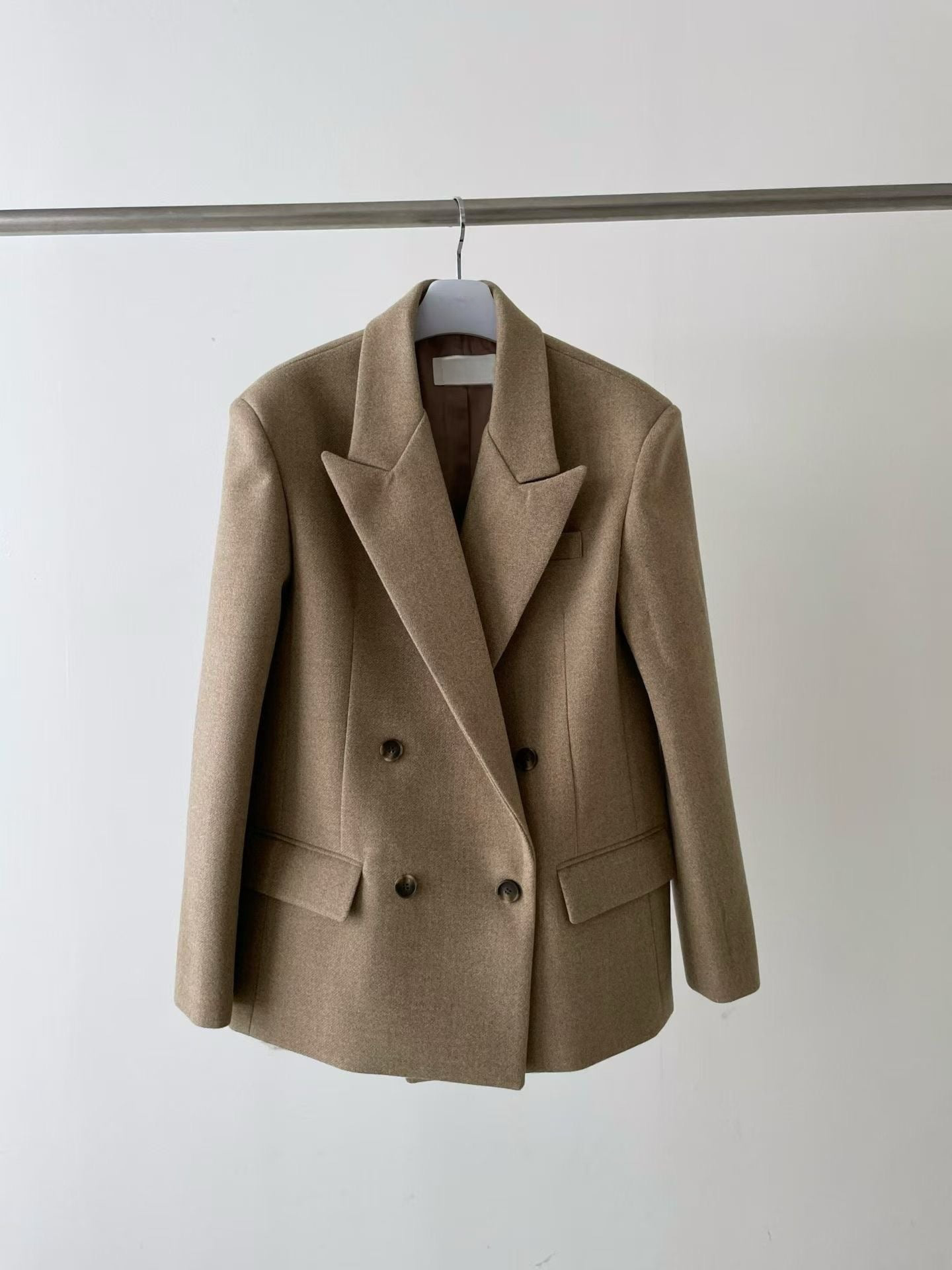 OT22026- 韓國設計師款經典寛鬆百搭毛呢雙排扣西裝