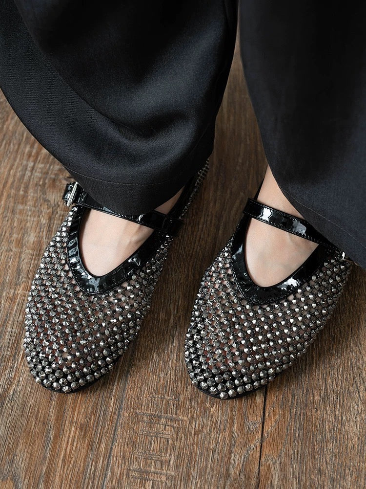 SH21288 - Dazzling Water Diamond Mary Jane Shoes (Women's), Fashionable Diamond-Embellished Flat Shoes