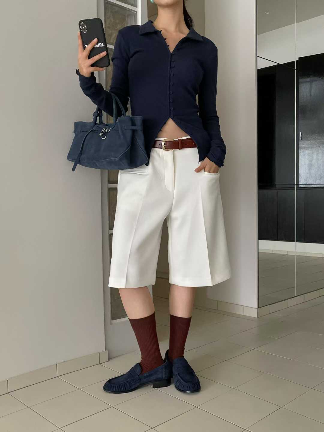 PT21879 - Korean Fashion Versatile High-Waisted Slimming Casual Bermuda Shorts (Without Waistband)