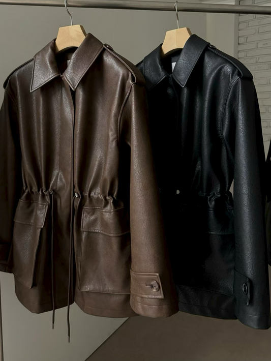 JK22089- 韓國PU皮革寬鬆機車外套