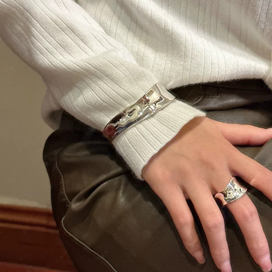 JW21581- S925純銀光面質感不規則戒指弧形指環