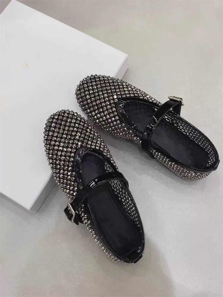 SH21288 - Dazzling Water Diamond Mary Jane Shoes (Women's), Fashionable Diamond-Embellished Flat Shoes