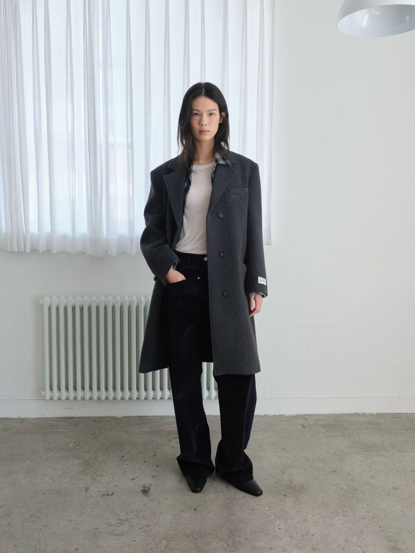 OT22029- 韓國設計師款質感西裝領長大衣