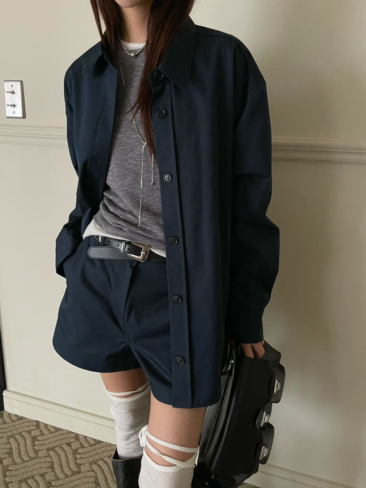 ST21926- 韓國俐落有型腰帶襯衫與短褲套裝(短褲不包皮带)