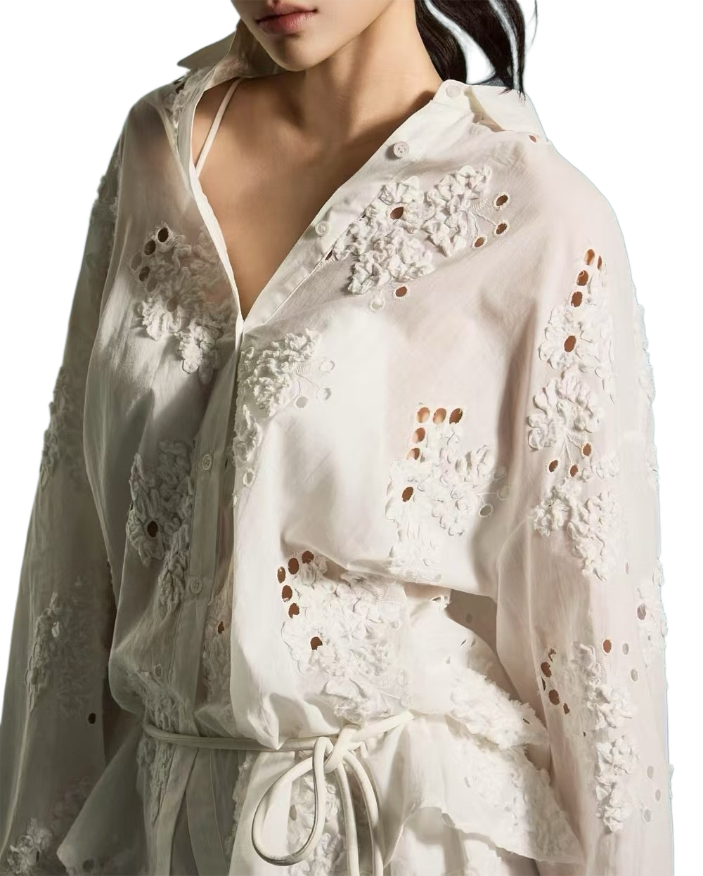 ST21309 - Fresh Embroidered Oversize Shirt and Skirt Set, a Fashionable and Elegant Essential.
