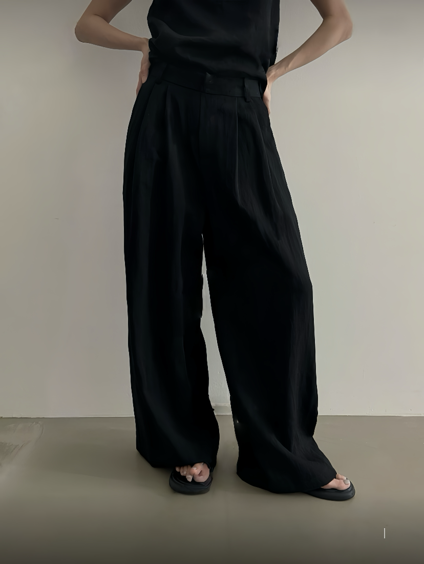 ST21508 - Designer niche asymmetrical one-shoulder strap + high-waisted straight loose casual long pants set