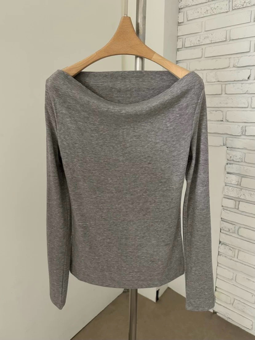 TP22019- 韓國秋冬性感羊絨混紡垂墜露肩長袖上衣