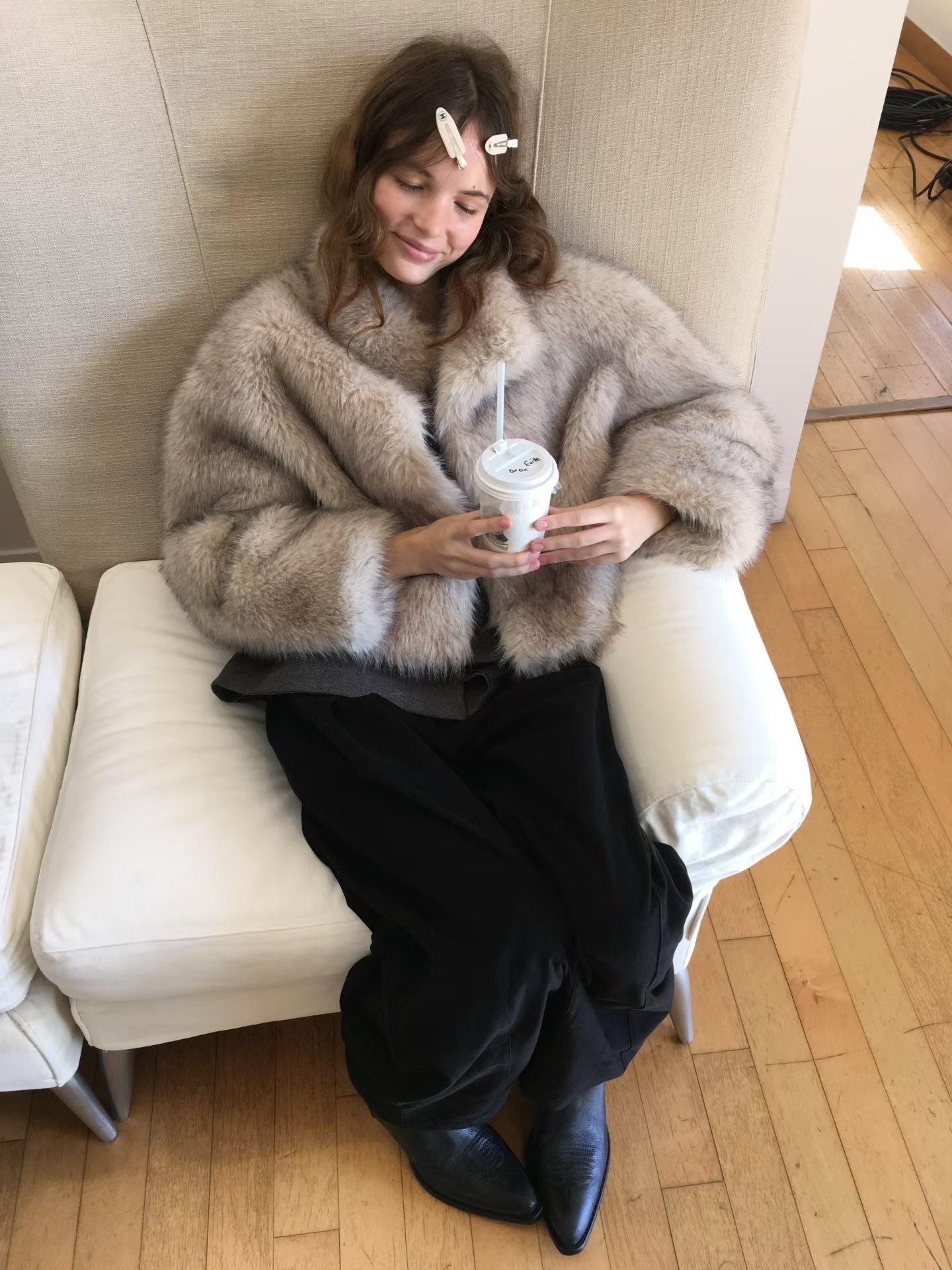 OT22013- 韓國奢華仿皮草短版外套