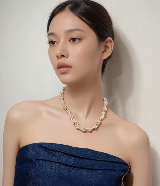 JW21569- 純銀時尚設計感重工手工製作鎖骨鏈