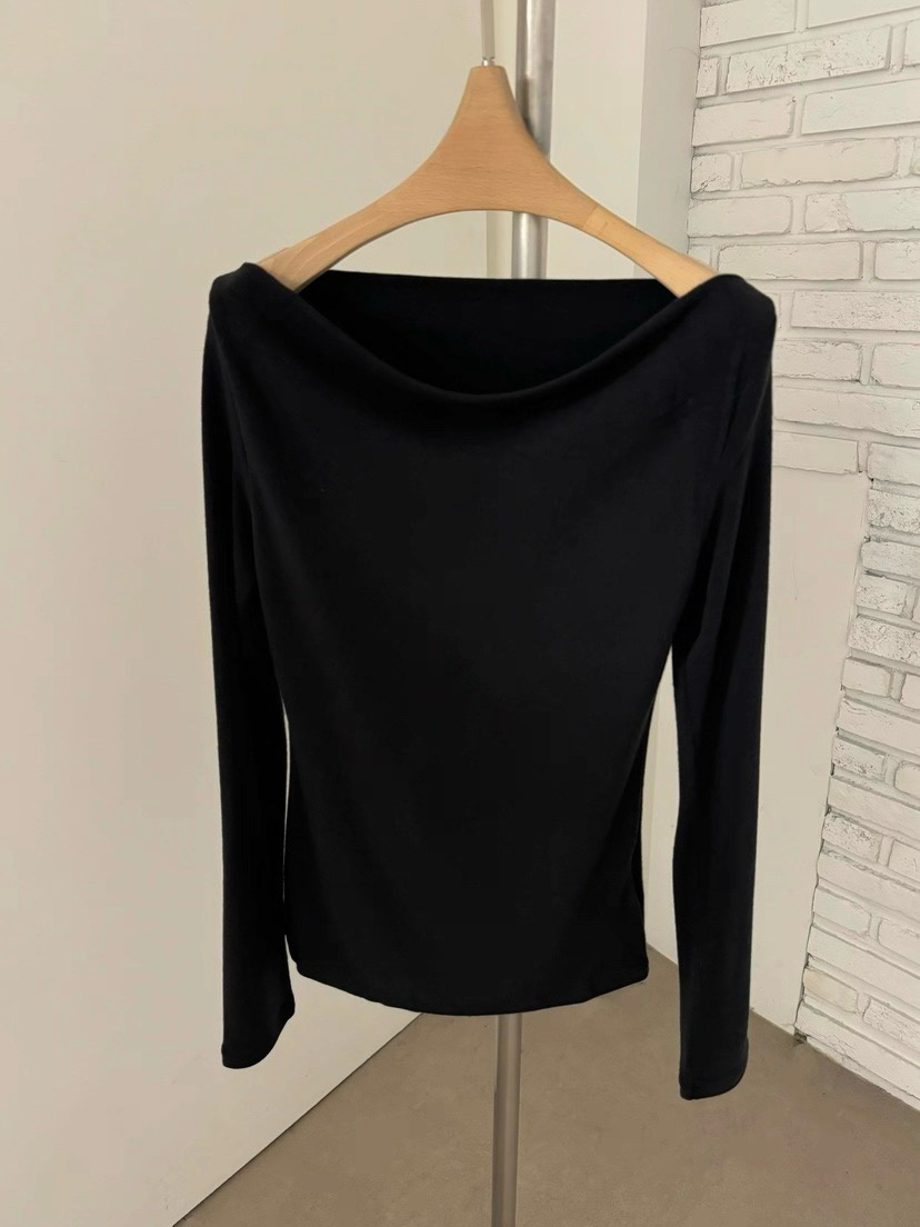 TP22019- 韓國秋冬性感羊絨混紡垂墜露肩長袖上衣