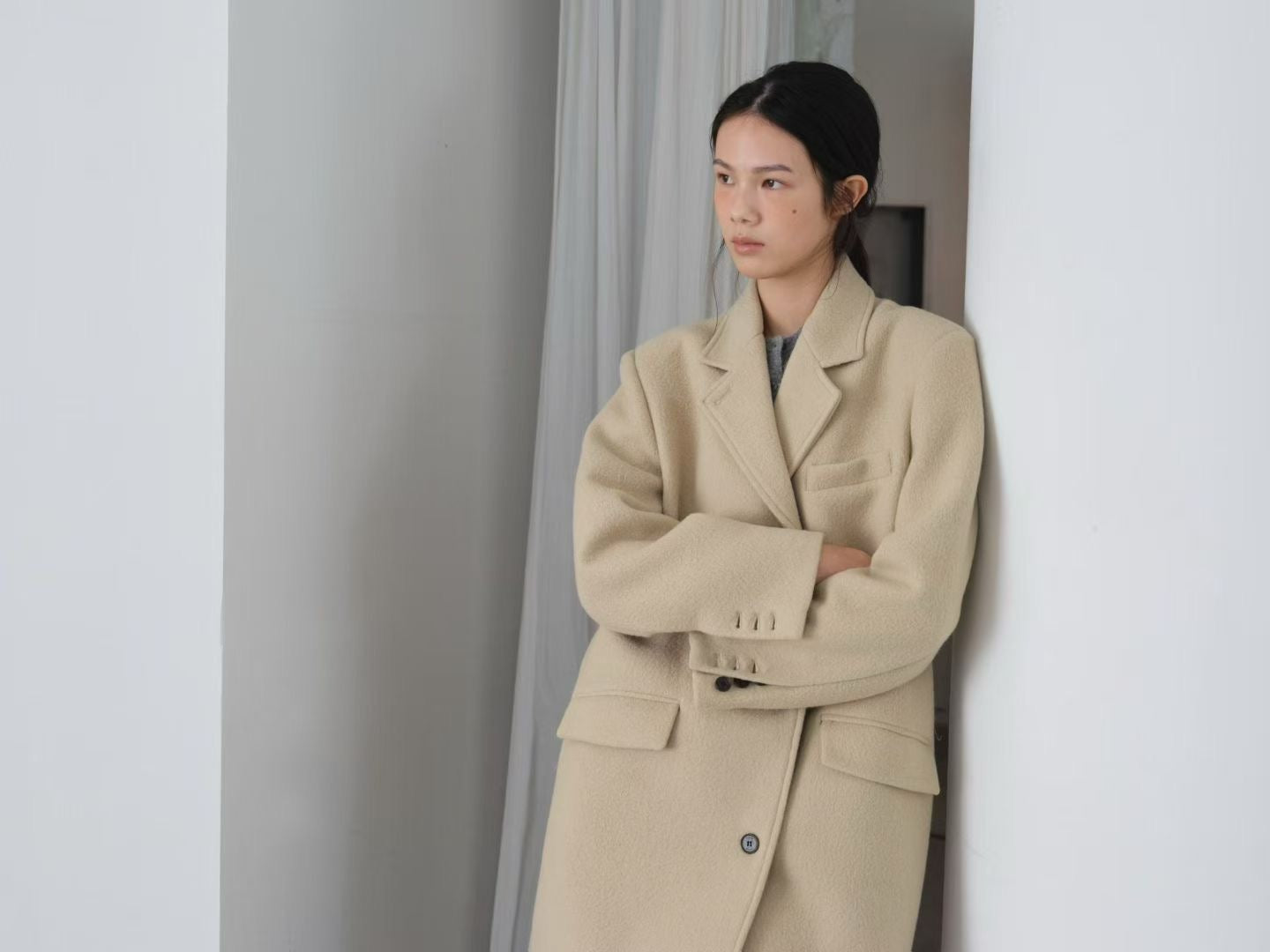 OT22029- 韓國設計師款質感西裝領長大衣