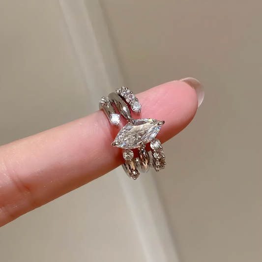 JW21637- 簡約疊戴純銀仿真鑽石戒指可以分拆的套戒