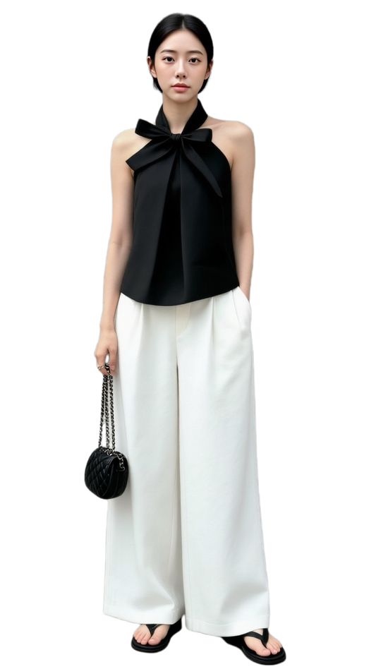 TP21561- 法式優雅蝴蝶結無袖背心上衣