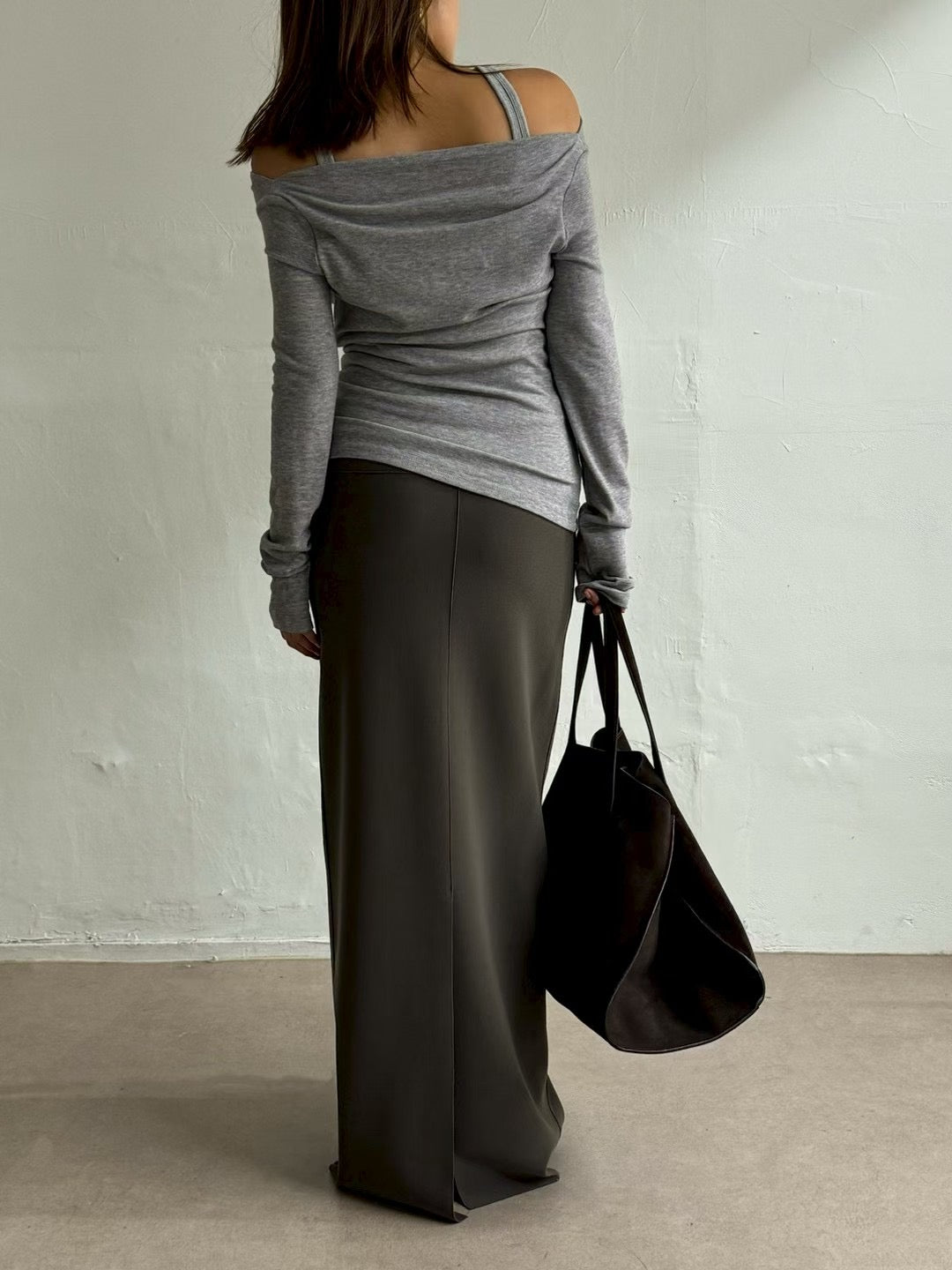 TP22019- 韓國秋冬性感羊絨混紡垂墜露肩長袖上衣