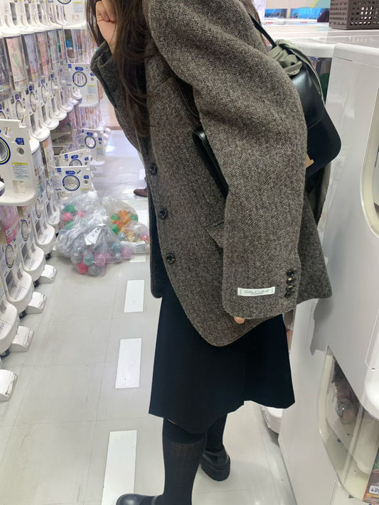 OT21888- 英倫風羊毛人字紋西裝外套