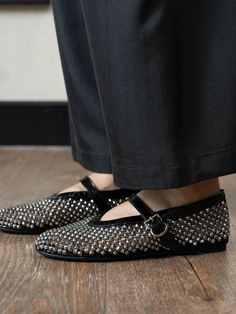 SH21288 - Dazzling Water Diamond Mary Jane Shoes (Women's), Fashionable Diamond-Embellished Flat Shoes