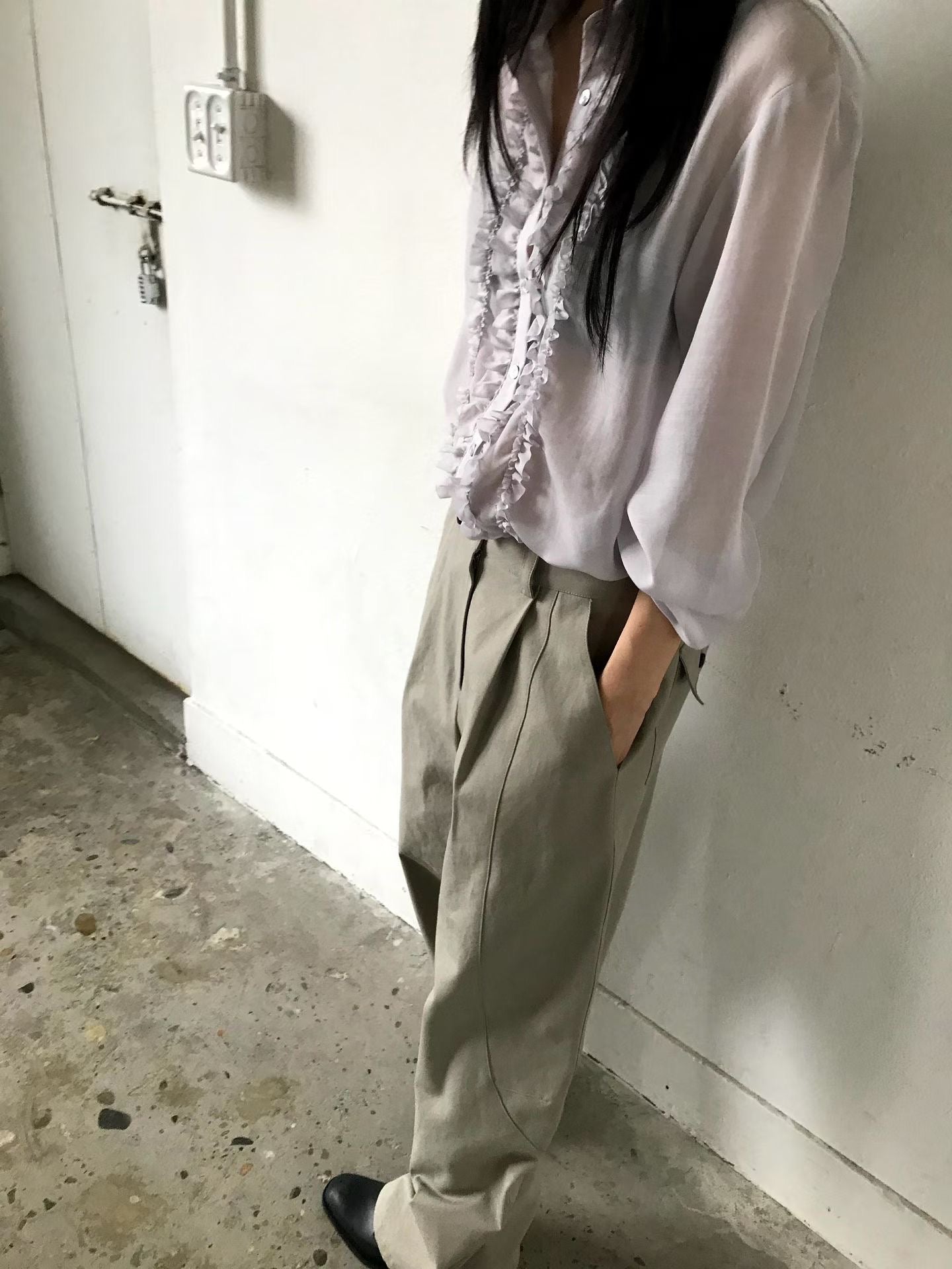 TP21968- 韓國浪漫法式甜美荷葉邊雪紡襯衫