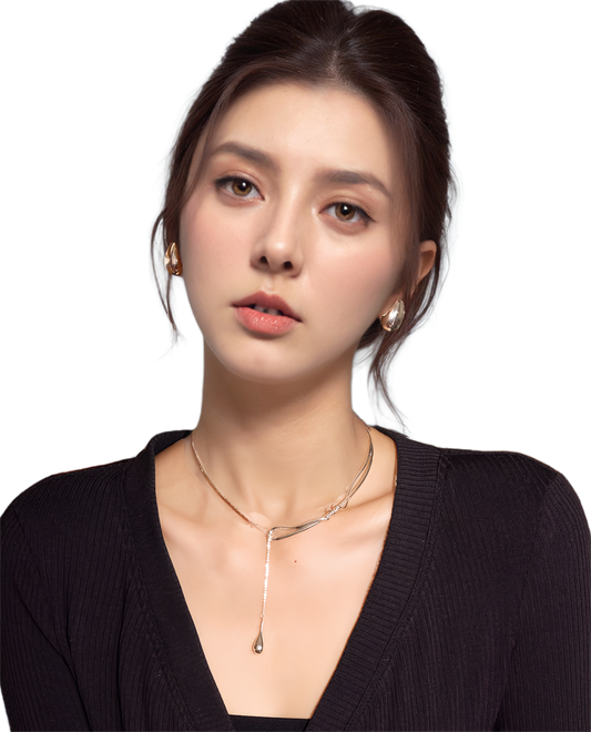 JW21567- 簡約氣質設計感水滴項鍊小眾抽拉項圈輕奢鎖骨鏈