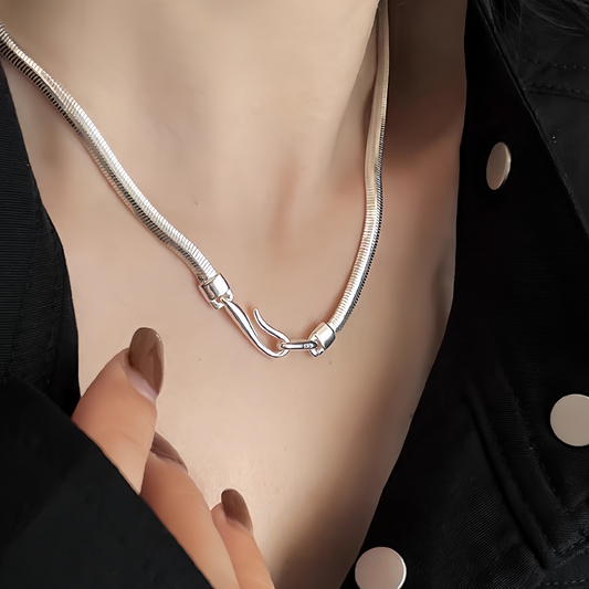 JW21688- 義大利進口純銀質感重工扁蛇骨鏈鎖骨鏈