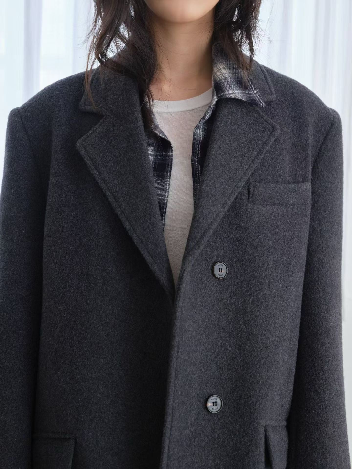 OT22029- 韓國設計師款質感西裝領長大衣