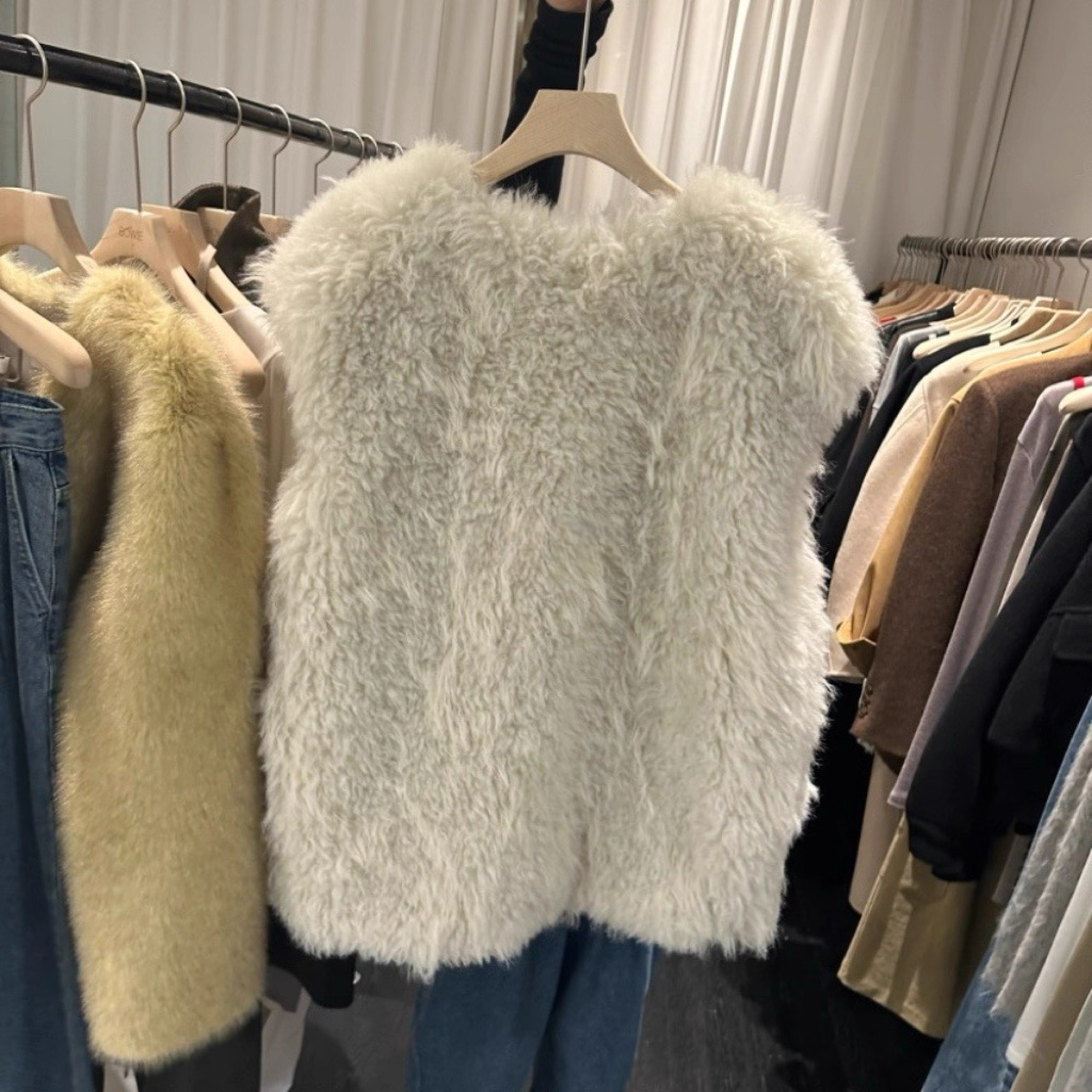 OT21998- 韓國V領fake fur羊羔毛环保皮草馬甲背心