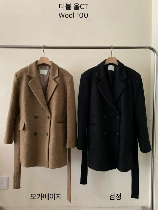 OT21961- 韓國双排扣羊毛大衣