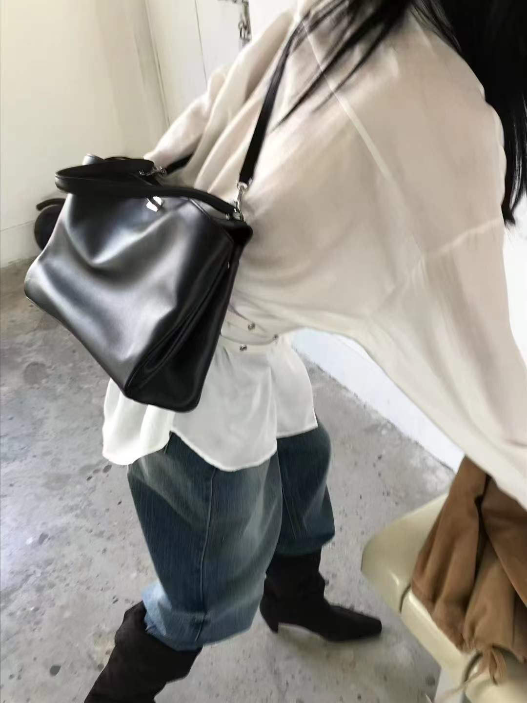 TP21812- 韓國設計感不規則交叉綁帶襯衫垂墜長版上衣