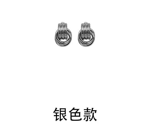 JW21628- 歐美風雙扣麻花誇張時髦耳環