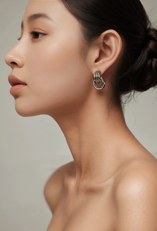 JW21628- 歐美風雙扣麻花誇張時髦耳環