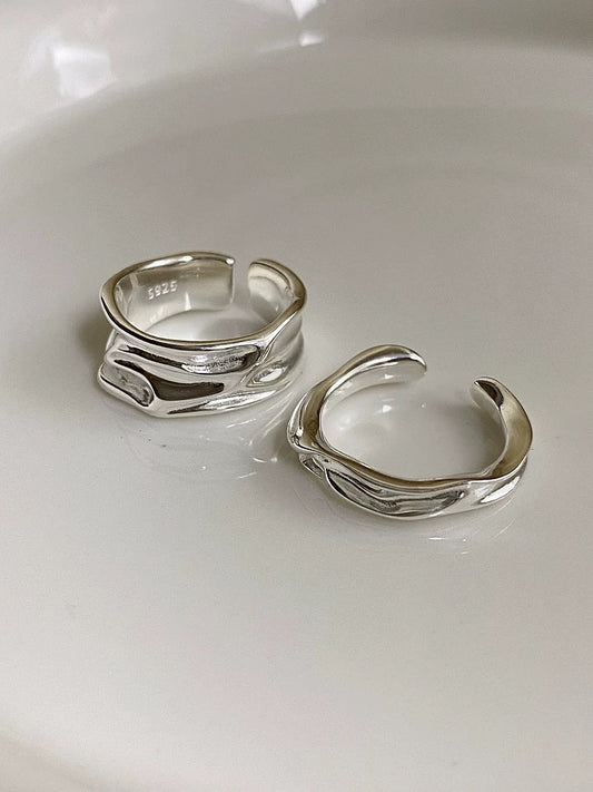 JW21638- 純銀不規則褶皺紋理開口戒指