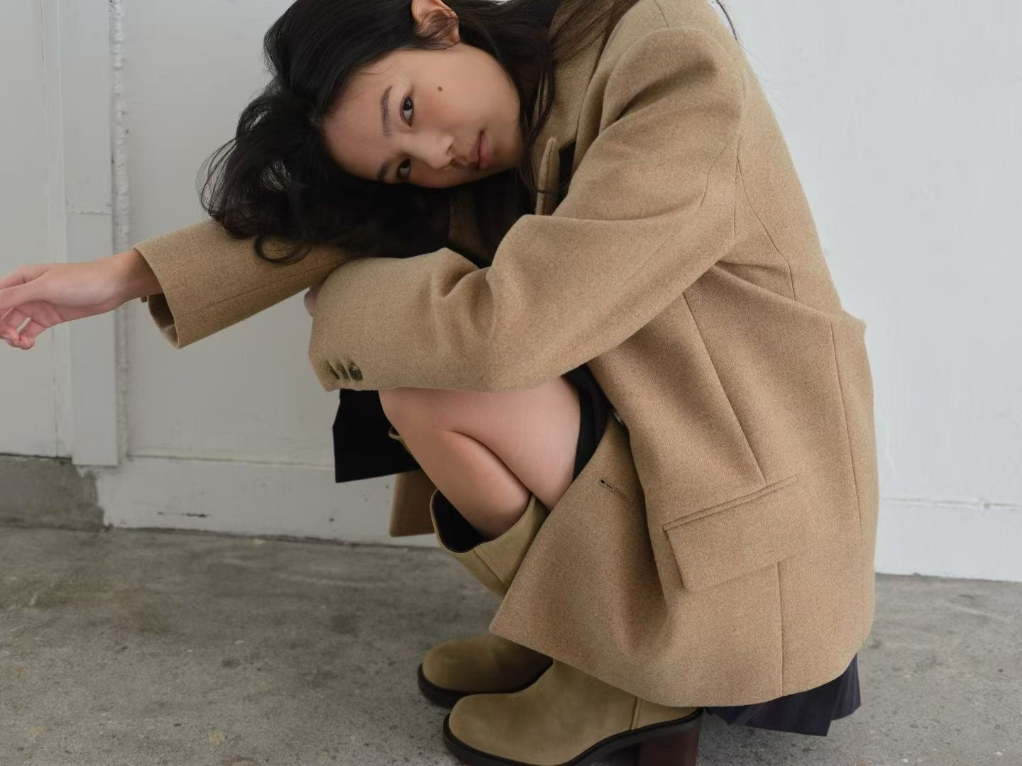 OT22026- 韓國設計師款經典寛鬆百搭毛呢雙排扣西裝