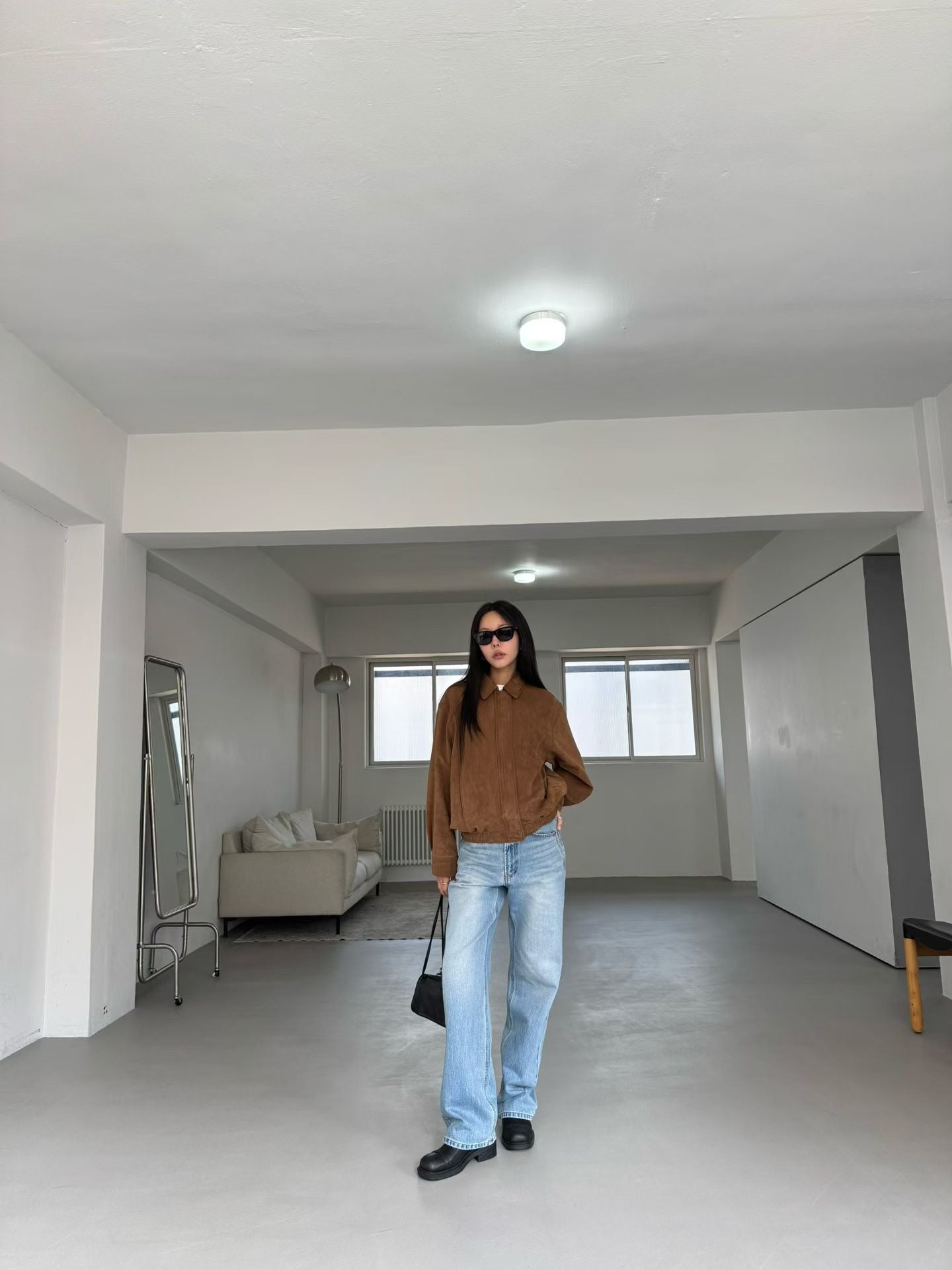 OT22031- 韓國復古麂皮絨寬鬆外套