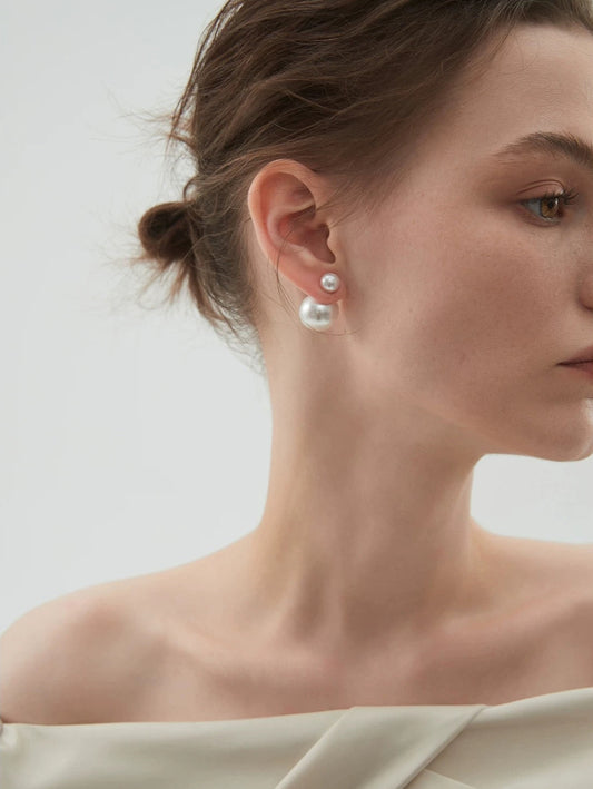 JW21611- 時尚雙珍珠耳釘耳環