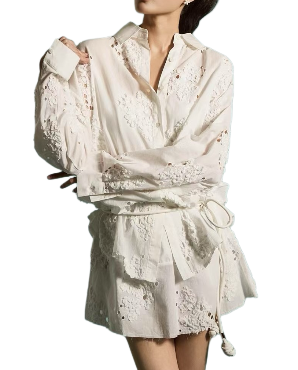 ST21309 - Fresh Embroidered Oversize Shirt and Skirt Set, a Fashionable and Elegant Essential.