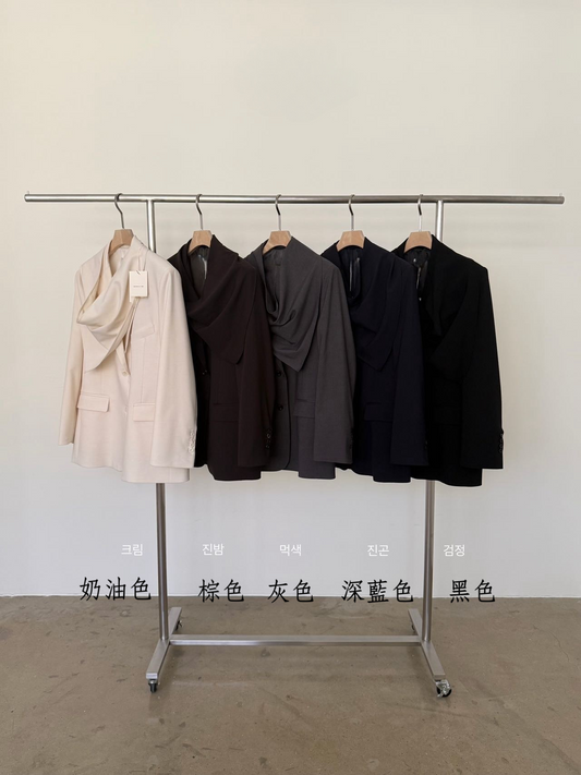 OT21836- 韓國設計感不規則腰帶裝飾寬鬆西裝外套