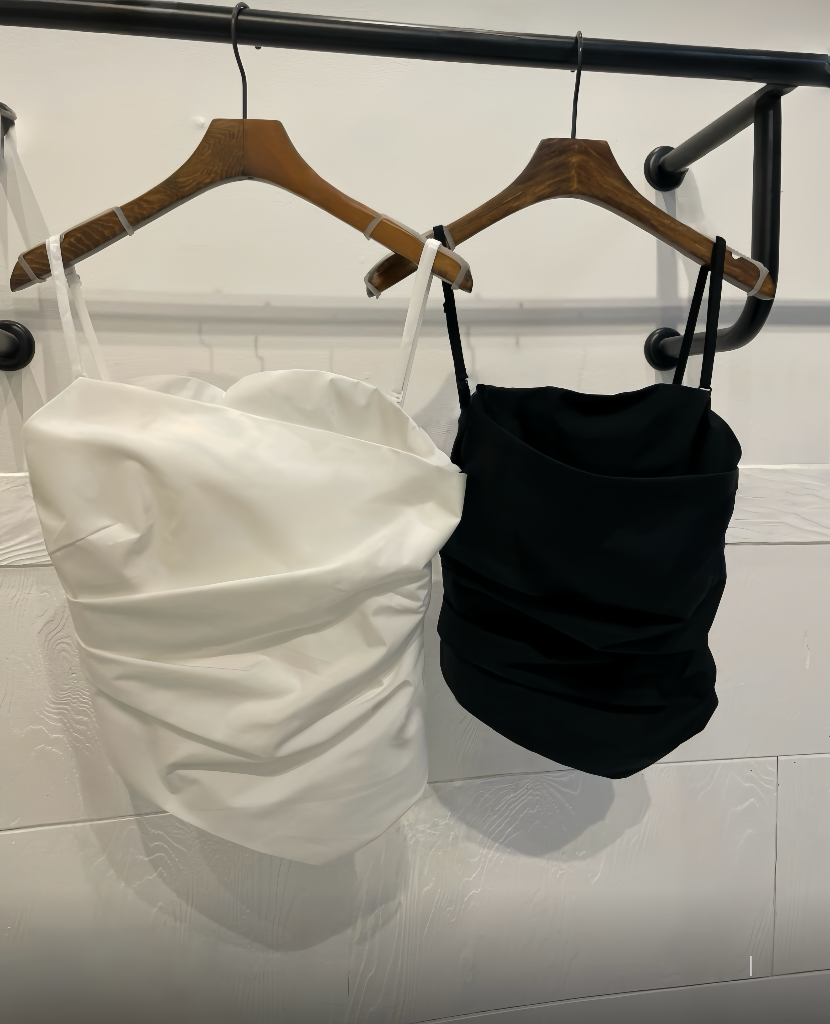 ST21506 - Designer niche asymmetrical pleated strapless top and A-line skirt set