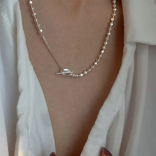 JW21639- 簡約純銀米珠OT扣頸鏈
